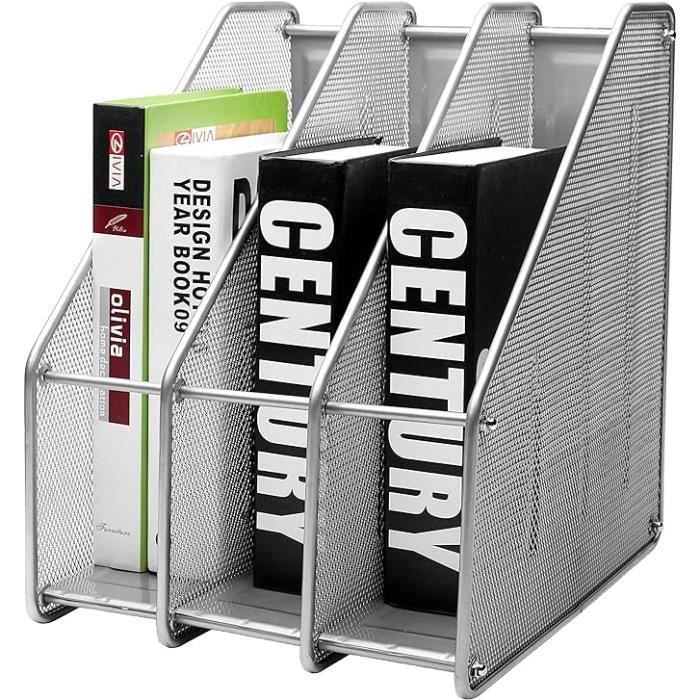 EXERZ Porte-revues De Bureau/Range-revues/Porte-Magazine En Métal À Trois rangées/Boîte De Rangement En métal-Organisateur (Argent)