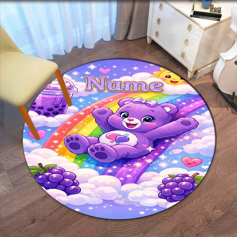 Custom Name Bear Printed Round Rug Carpet Chair Rug Area Rug Entryway Doormats,for Office Chair Living Room Bedroom Kitchen Room.