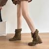 Niche design sense! Korean version of lazy wind two wear folded western boots suede round head belt buckle low heel fashion boots
