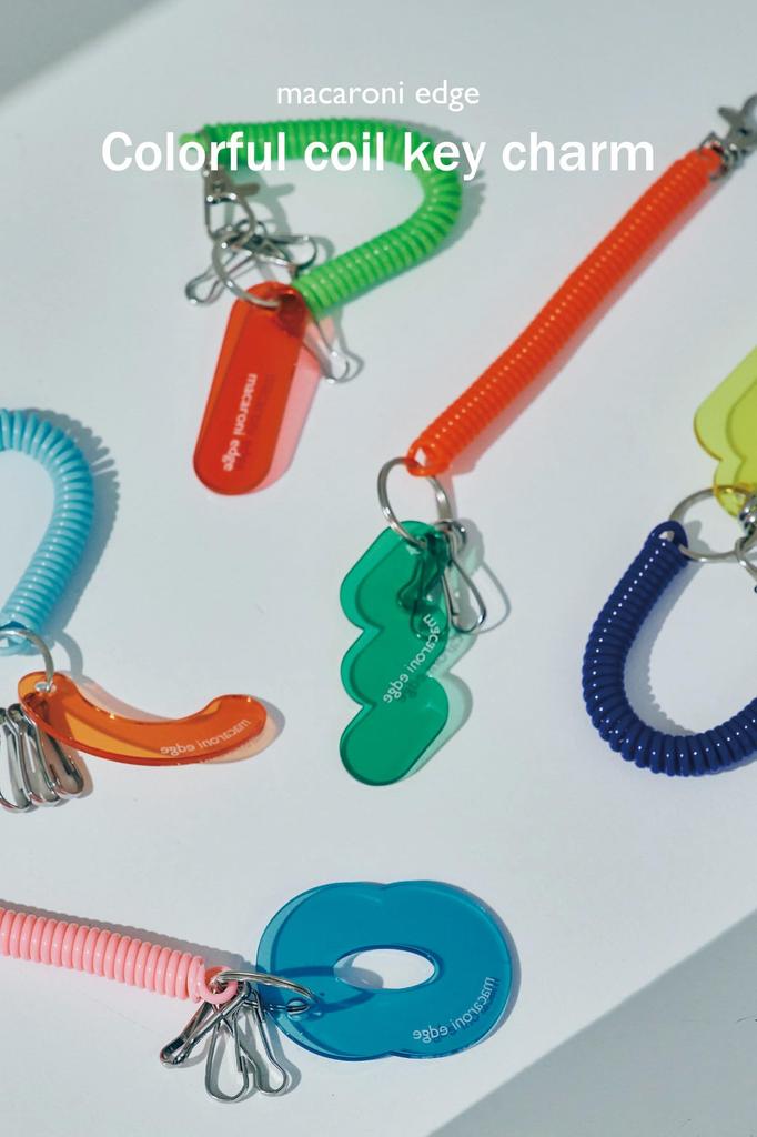 Macaroni Edge Coil Key Charm, Acrylic Charm, Clear Key Ring, Bag Charm, Colorful, Cute, Korean Goods, Gift (Blue)