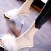 Wear Thin Heels Square Head Cool Slippers Women's 2025 Summer New Korean Version Fashion Fluffy Open-toed One-word High Heels