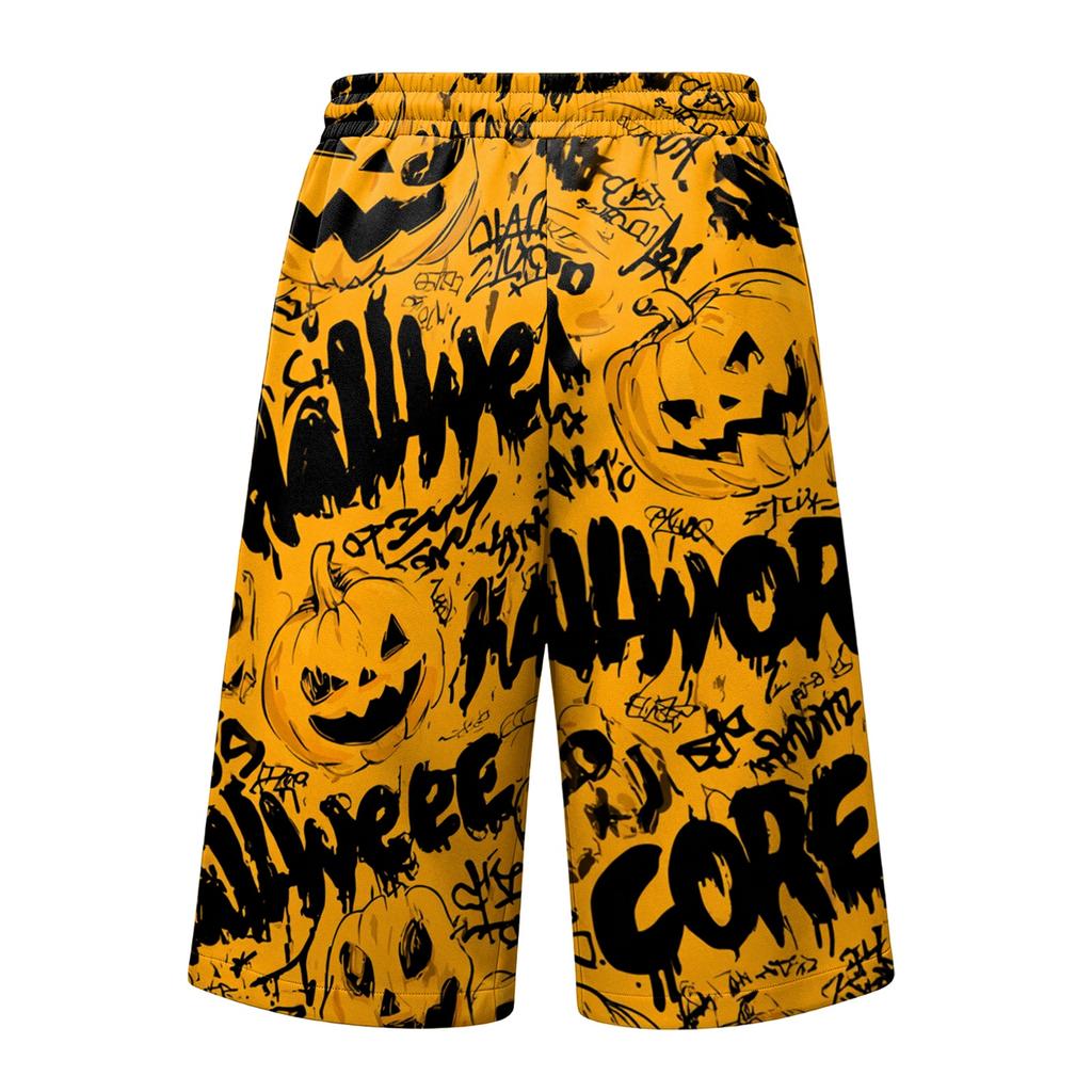Men's Loose Fit Halloween Print Cargo Shorts with Large Pockets