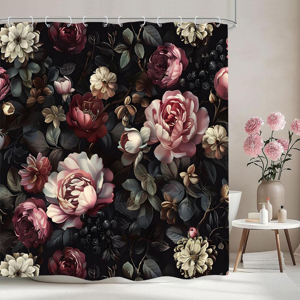 Vintage Bloemen Douchegordijn Kleurrijk Bloemen Waterverf Bloemen Kunstenaar Huis Polyester Stof Douchegordijnen Badkamer Decoratie W165H180(CM)-1 Pcs