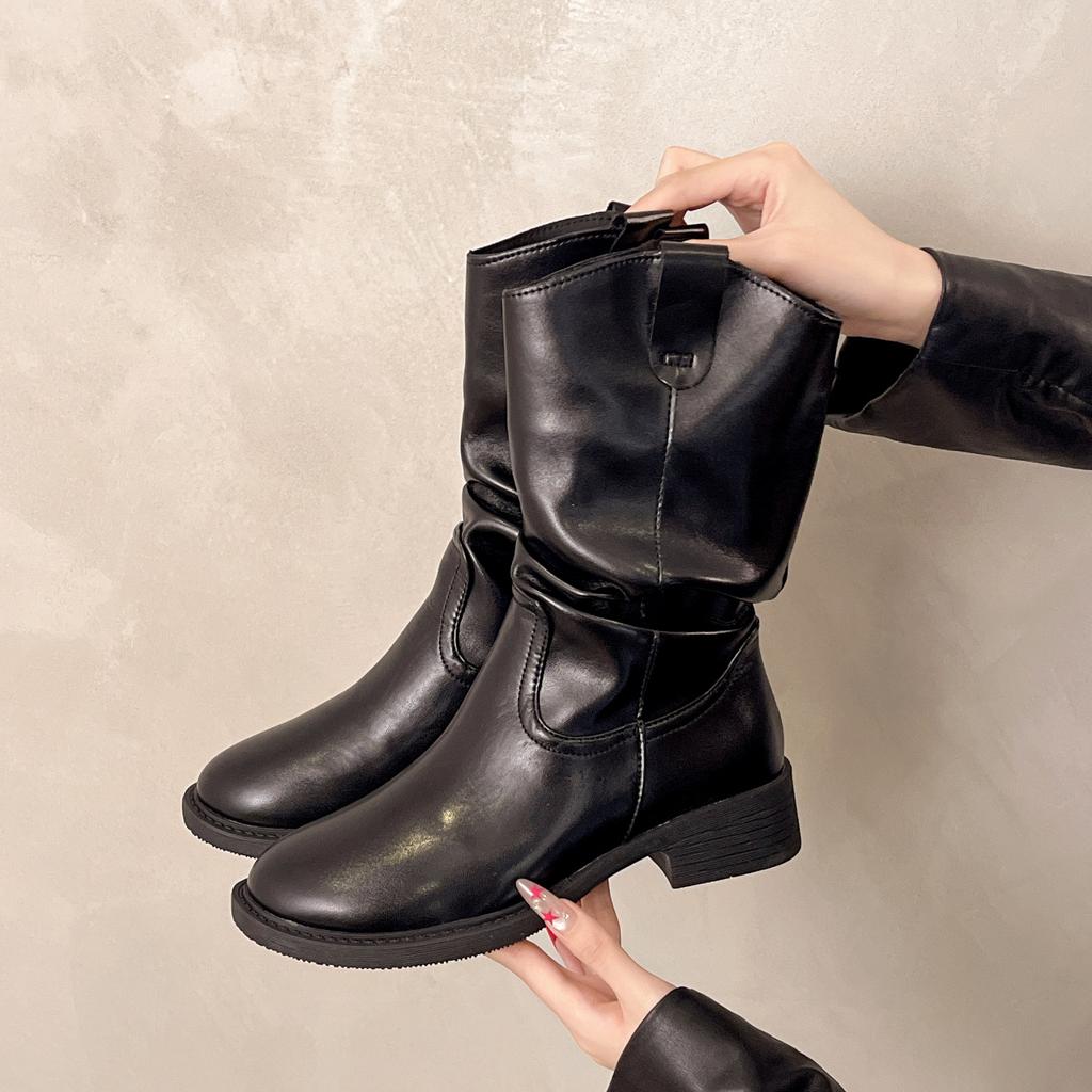 Brown Martin Boots Women's 2025 New Autumn Merard Wasteland Wind Western Boots Medium Tube Knight Pile Short Boots