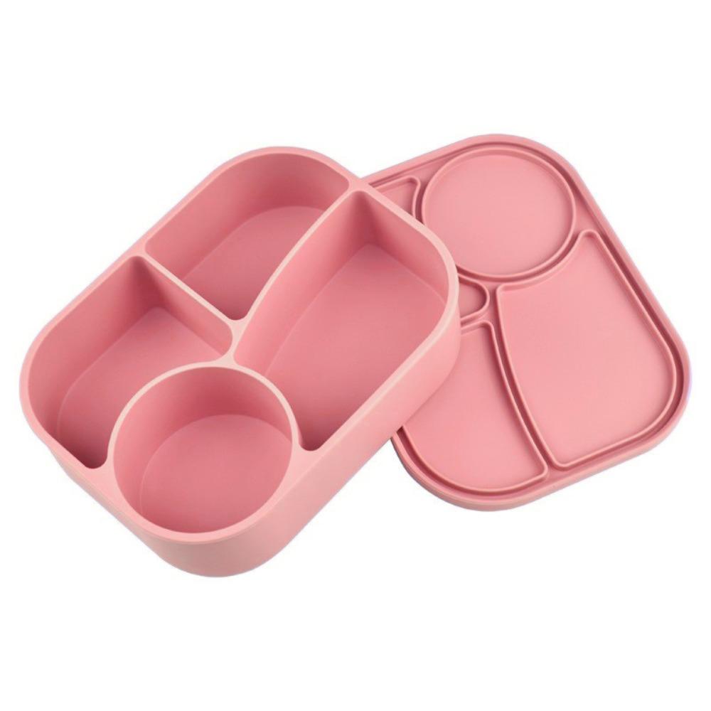 

Rectangular Silicone 4 Grid Lunch Box Heat Resistant Leak Proof Lunch Container Microwavable With Compartments Fresh-keeping Box темно-рожевого кольору