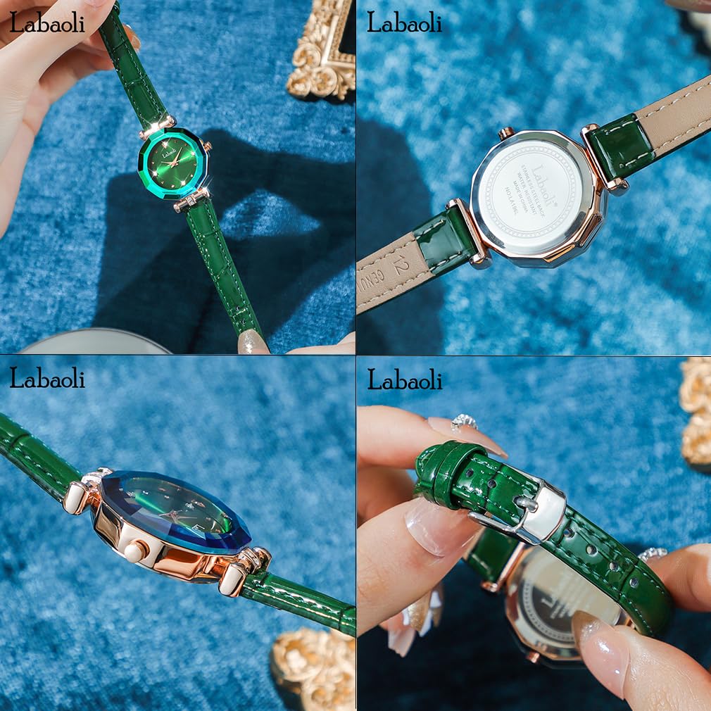 Stylish and Cute Crystal Watch for Women with a Leather and a Lovely Gift for Strap. Waterproof, Brand-name, Business-friendly, Her. Green.
