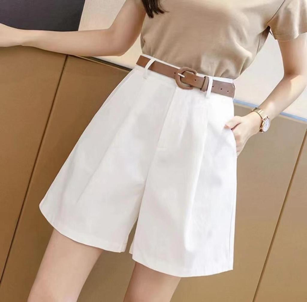 2024 Women's Summer Korean Style High-Waist Wide-Leg Shorts - Solid Color and Versatile