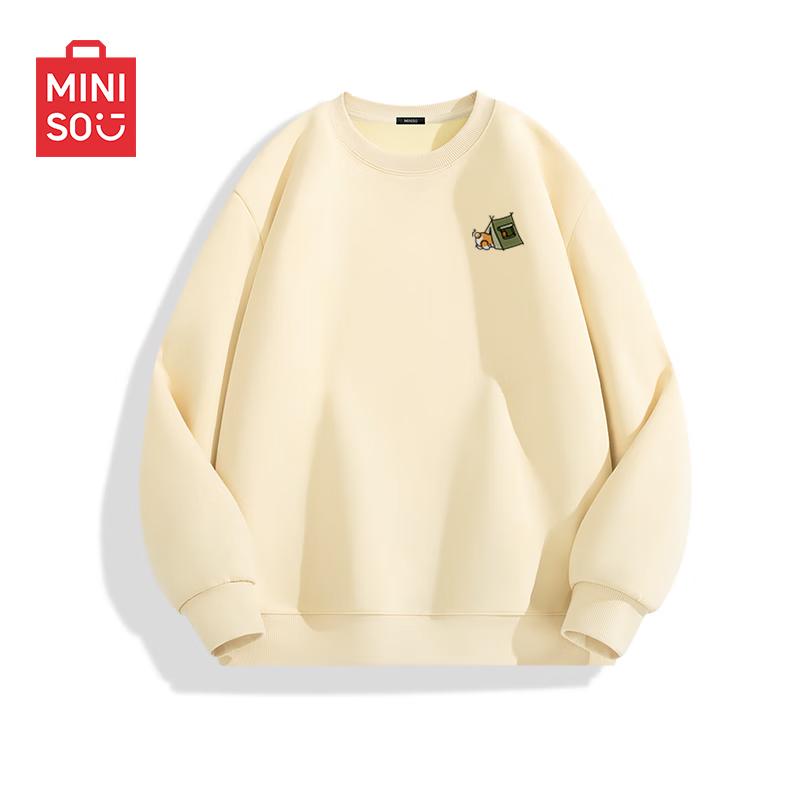 MINISO Men's Fleece Lined Crew Neck Loose Fit Sweatshirt