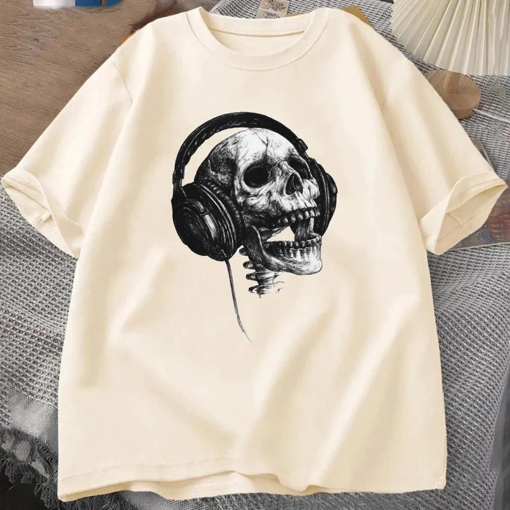 Music Forever Tops Tees 2024 Mens T Shirt DJ Skull Tshirt Headphone Skull Print T-shirt Cotton Fabric Clothes Grey Shipping