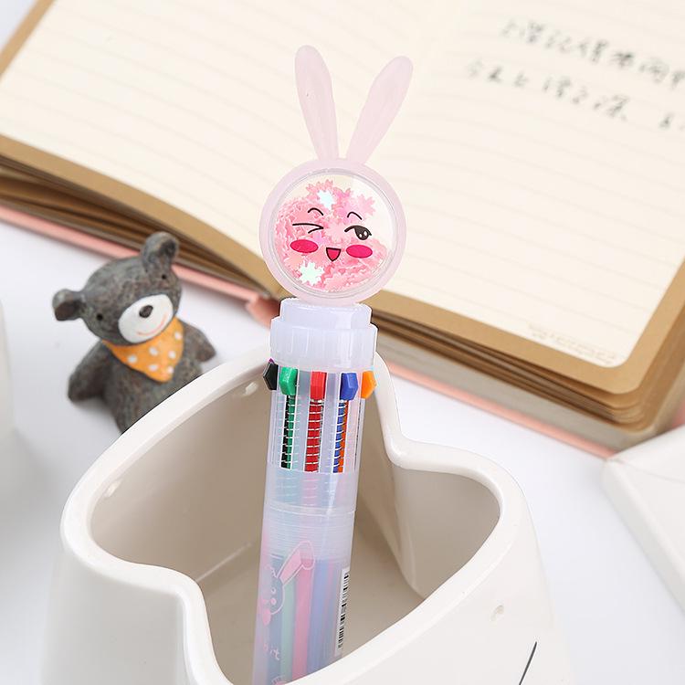 Creative Korean Style Multicolor Ballpoint Pen - 10 Vibrant Colors, Cartoon Design, Perfect Student Prizes & Small Gifts.