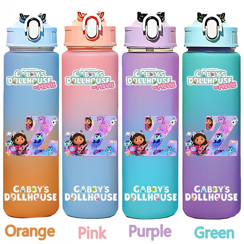 Gabby's 750ml Dollhouse Gabby Carlita DJ Catnip Mercat Gradient Plastic Straw Cup Pandy Paws Cakey Cat Mama Cat Drinking Bottle