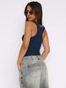American Sexy Girl Low U Neck Sleeveless Top With Ribbed Fabric For Summer Party Wear