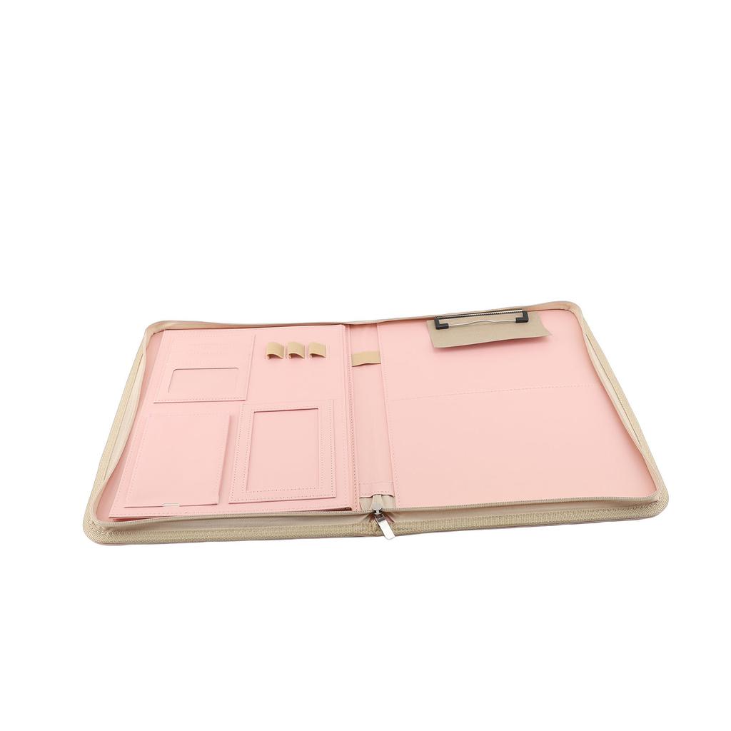 Portfolio Double Layer File   4 Card Slots 4 Pen Slots 1 Phone Slot 1 Calculator Slot Leather Business Portfolio