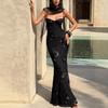 Women's Strapless Gold Embroidered Fishtail Evening Gown in Light Yellow