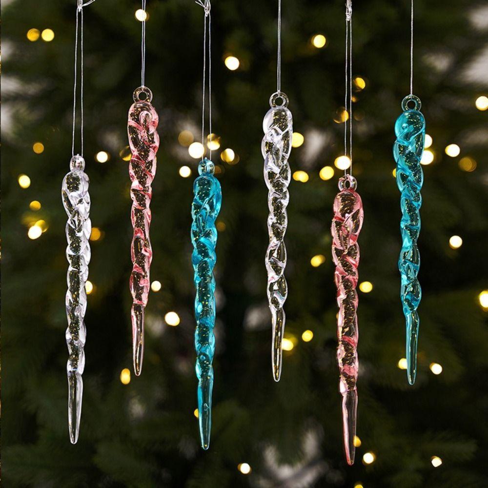 Clear Acrylic Icicle Ornaments Twisted Water Drop Design Snowflake Ornaments Set  Home Decoration