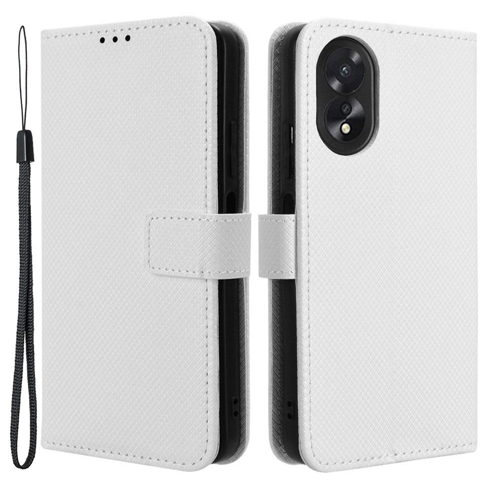 For Oppo A18 4G/A38 4G Leather Phone Case Stand Diamond Texture Protective Phone Cover