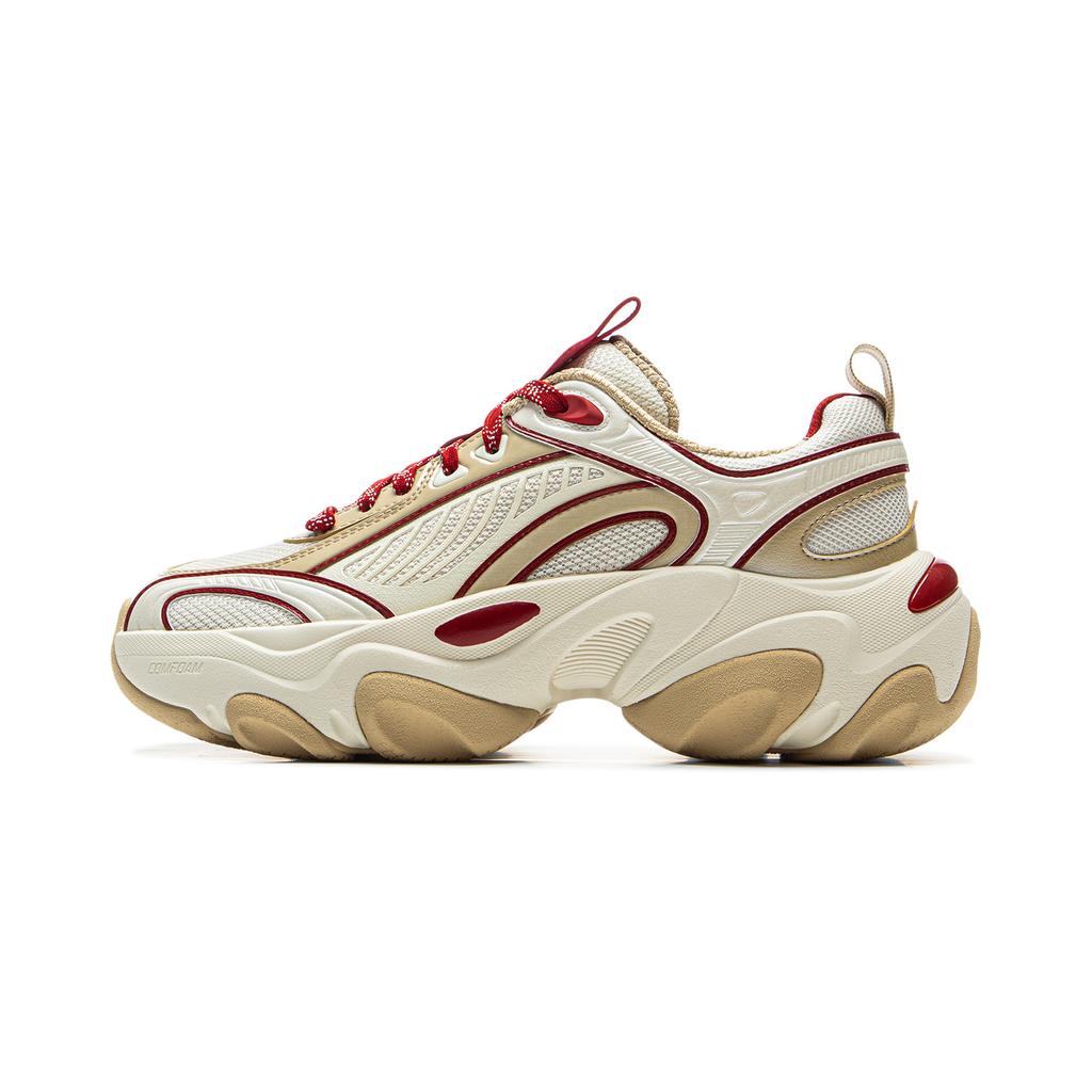 New LiNing Anti Slip Wear Resistant Low Top Casual Shoes Women's Beige Red AZGV012-4