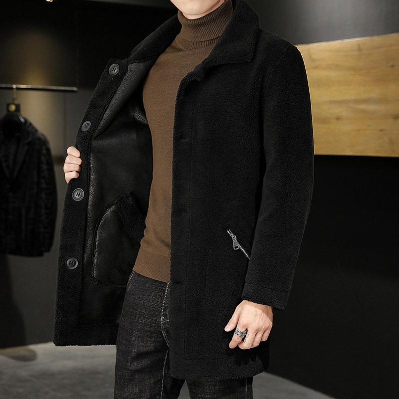 Lapel Thickened Double Sided Pellet Fleece Coat for Men's Winter New Youth Mid Length Coat