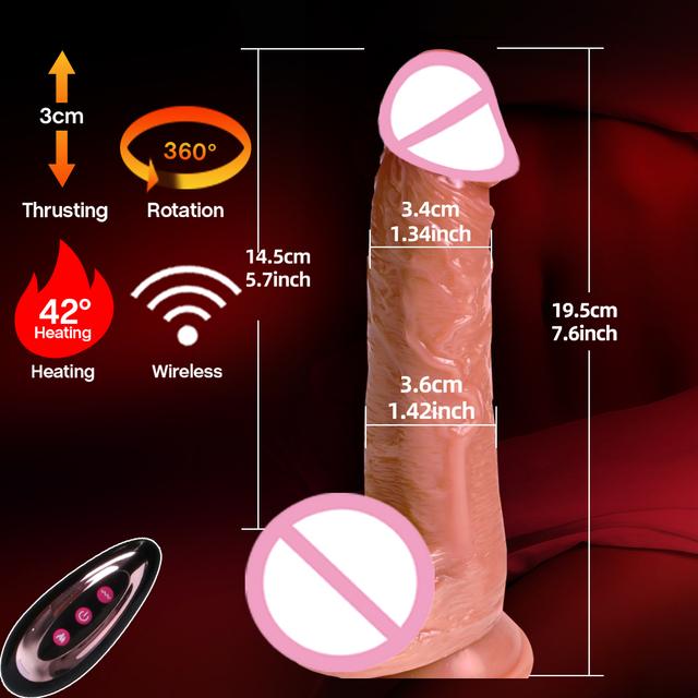 Vibrátor pro ženy Big Realistic Thrusting Dildo Přísavka na dálkový ovladač Real Penis Dildo Teleskopické rotační vyhřívané sexuální hračky