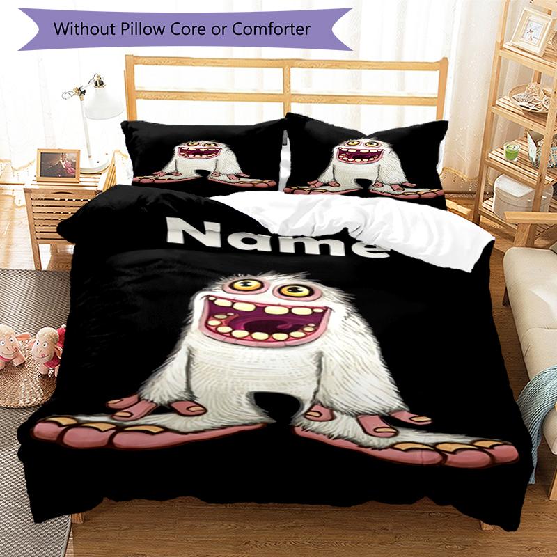 3pcs Custom Name My Singing Monsters Playground Bedding Set Duvet Cover Closure Includes 1 Duvet Cover & 2 Pillowcases, Soft and Comfortable for All S