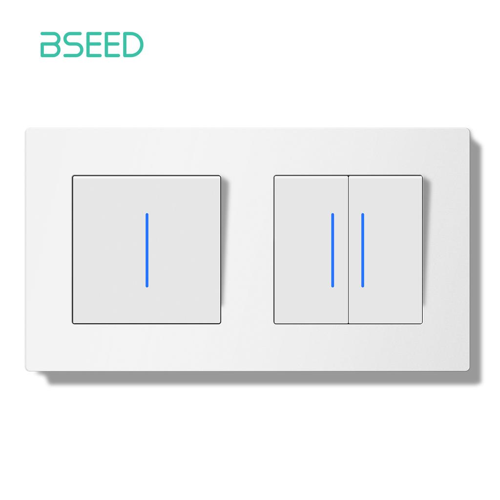 BSEED Spínač Světelný spínač s LED Bílý plastový rámeček Nástěnný spínač s kontrolkou řady E Standard EU 1/2cestný/Reset