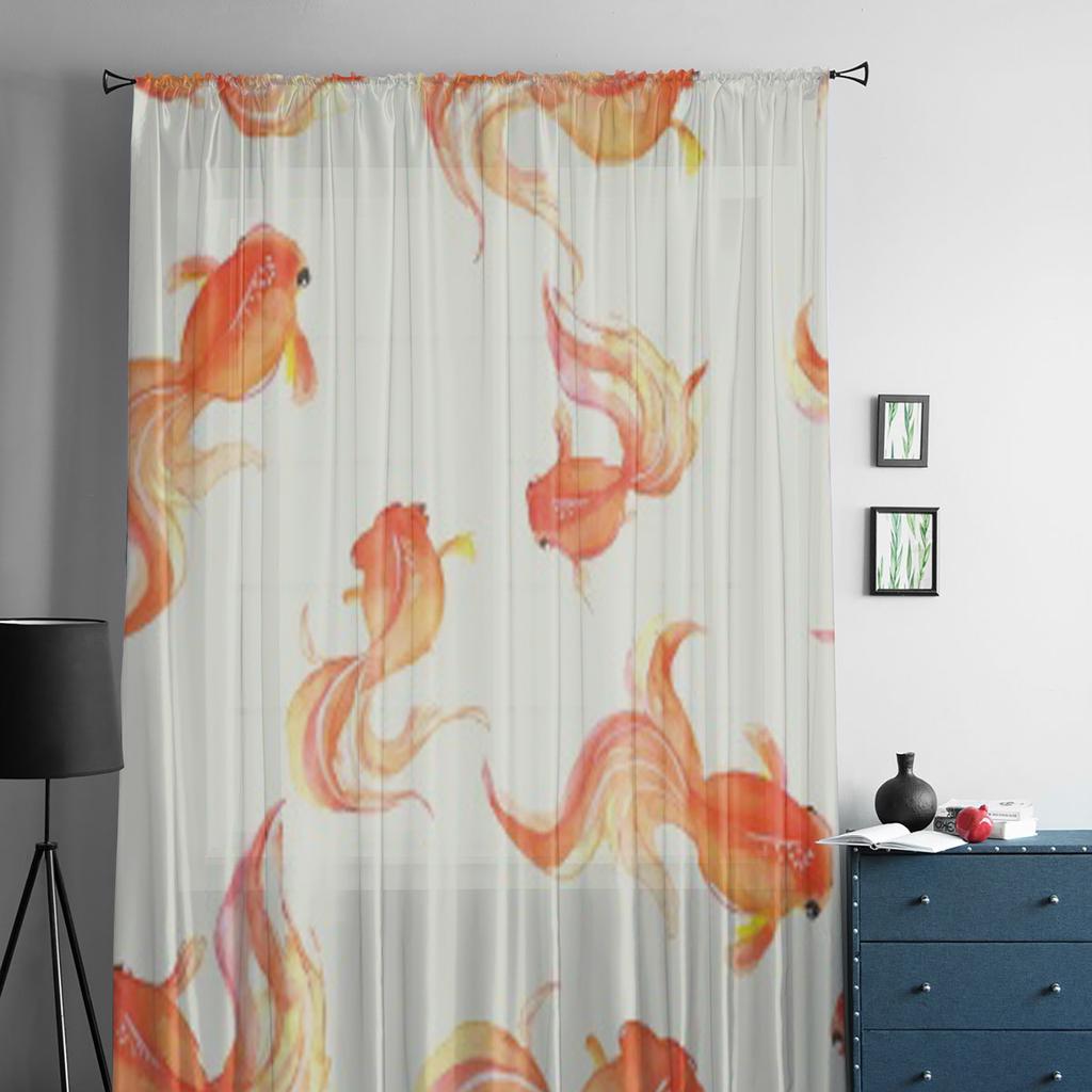 Goldfisch Tüllvorhänge für Wohnzimmer Transparenter Vorhang Schlafzimmer Schleier Organza Dekorative Fensterdekorationen