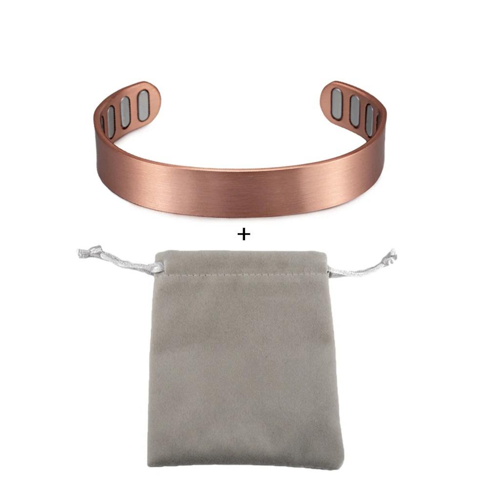 Pure Copper Bracelets 15mm Matte Adjustable Open Cuff Bangles Health Energy High Magnet Jewelry Male Resizable Metal