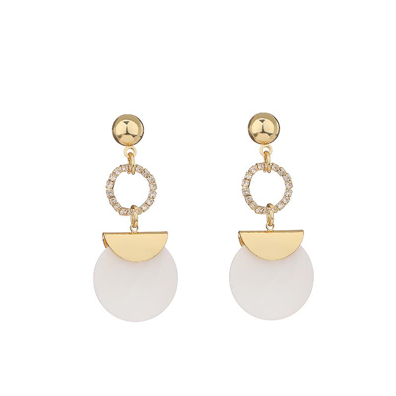 Bohemia Vintage Round Shell Earrings For Women Sparkling Zircon Pendant Cuff Clip Earrings Wedding Party Jewelry Gifts