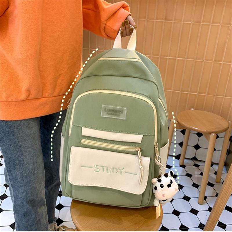 Fashion Contrast Color Women's Backpack Waterproof School Bags For Girls Large Capacity Students Bag Anti-theft School Backpack