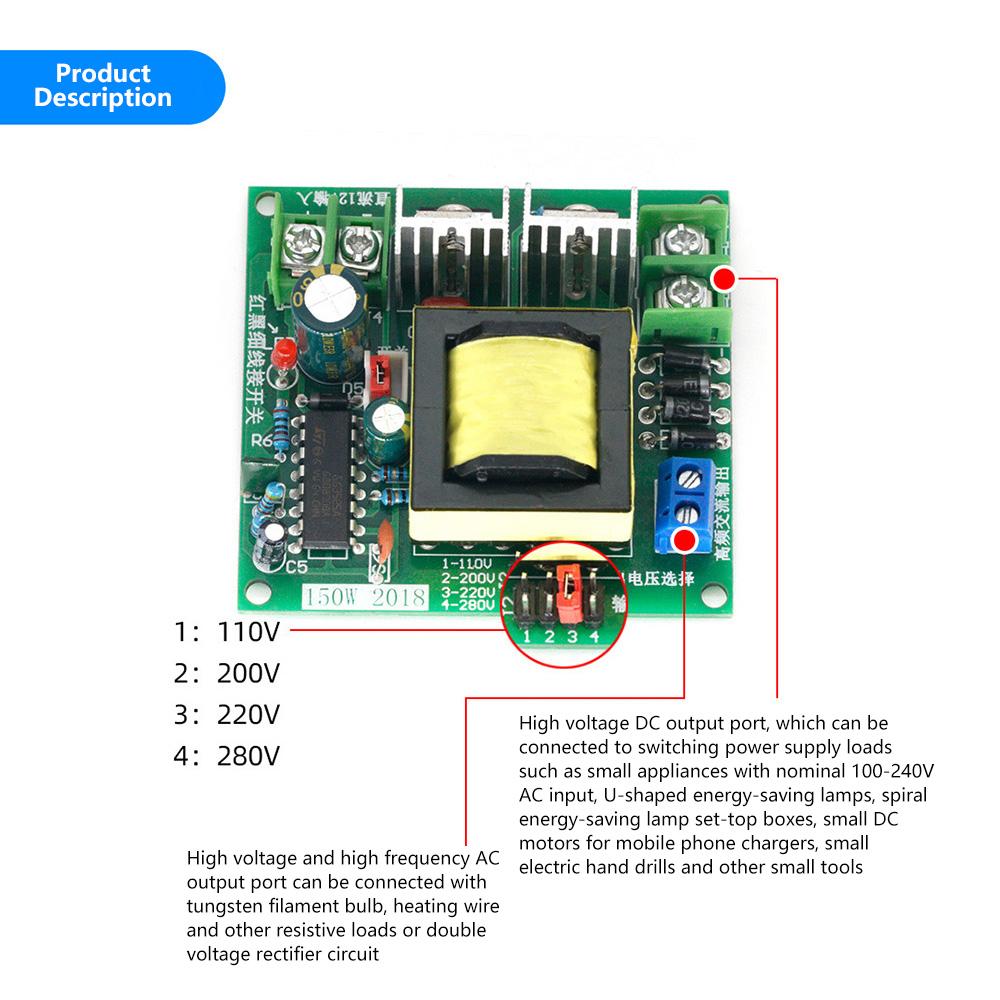 Gaqqee Inverter DC 12v To 110v 220v 280v 150W DC-AC Module Inverse Converter Booster Module Voltage Power Regulator Power Supply