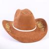 Popular Chapéu de Cowboy Ocidental Clássico Europeu e Americano de Camurça para Homens e Mulheres com Aba Larga Bordado Chapéu de Sol para Exterior