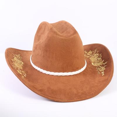 Popular European and American Classic Suede Western Cowboy Hat Men's and Women's Big Brim Embroidered Outdoor Sun Hat