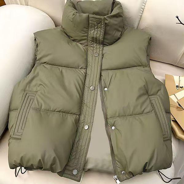 Jesień/Zima 2025 Koreański Styl Bezrękawnik Bawełniany z Kołnierzem Stójką