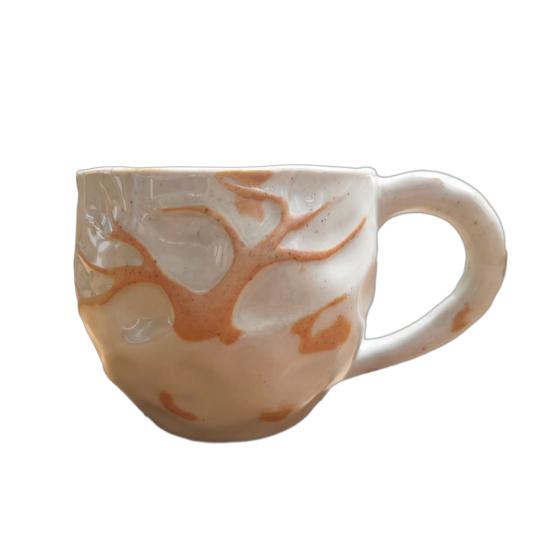 Ceramic Coffee Cup Handmade Rose Bamboo Leaf Embossed Pattern Mug 290ml Rustic Textured Mug Microwave Oven Safe Stackable Gift for Coffee Lovers