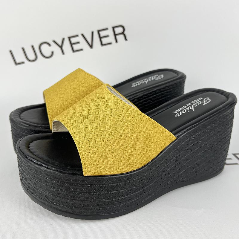 Lucyever Plateau-Keilsandaletten Damen Hausschuhe Sommer 2024 Offene Zehen Hohe Sandalen Frau Lässig Übergröße Outdoor Strandschuhe 43