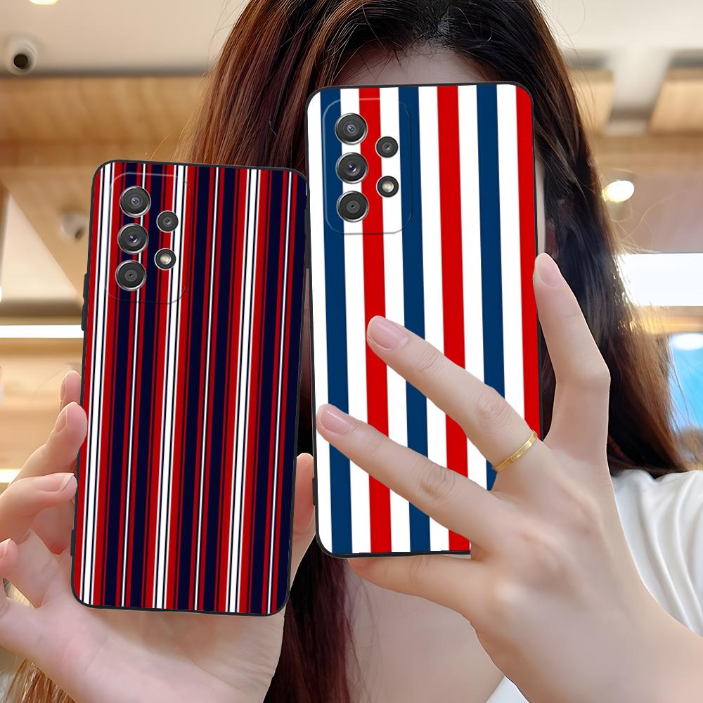 Red Blue Stripe Mobile Phone Case for Samsung Galaxy M55 54 42 35 34 33 32 23 22 15 14 13 12 F55 5G Colorful Cover Luxury Pretty
