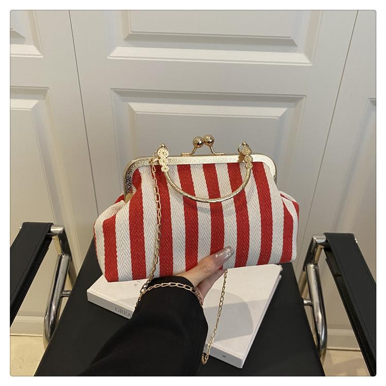 

Retro Striped Shoulder Bags for Women Casual Simple Ladies Phone Crossbody Shell Bag Contrast Color Female Chain Handbags Purse