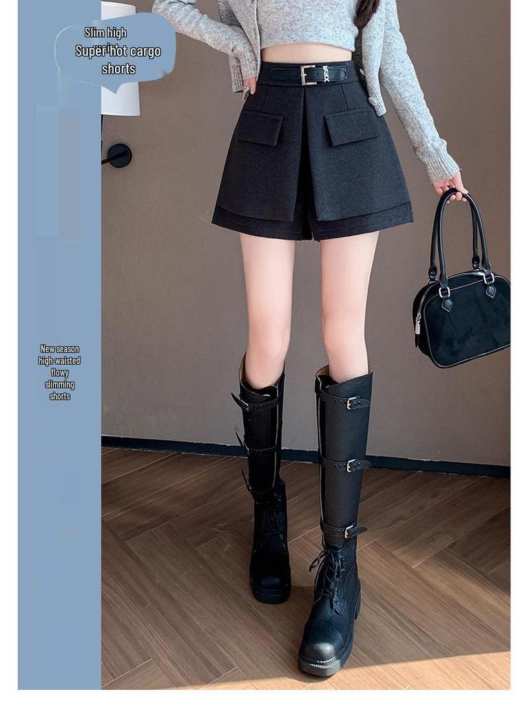Women's High-Waisted A-Line Skort: 2026 Spring/Summer Fashion, Two-Piece Design, Wide-Leg, Casual Shorts.