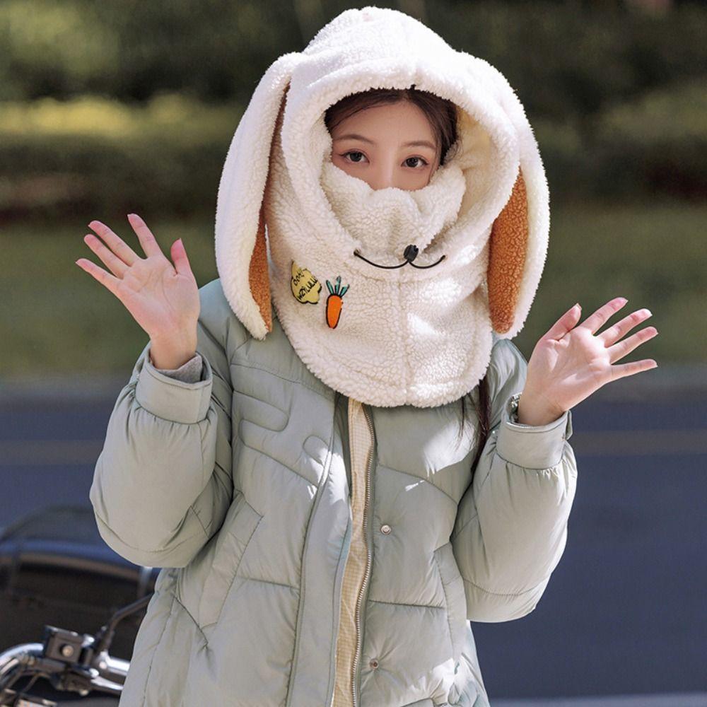 Cartoon Masks Hood Beanies Solid Color Fleece Pullover Cap Fashion Helmet Hat  Winter
