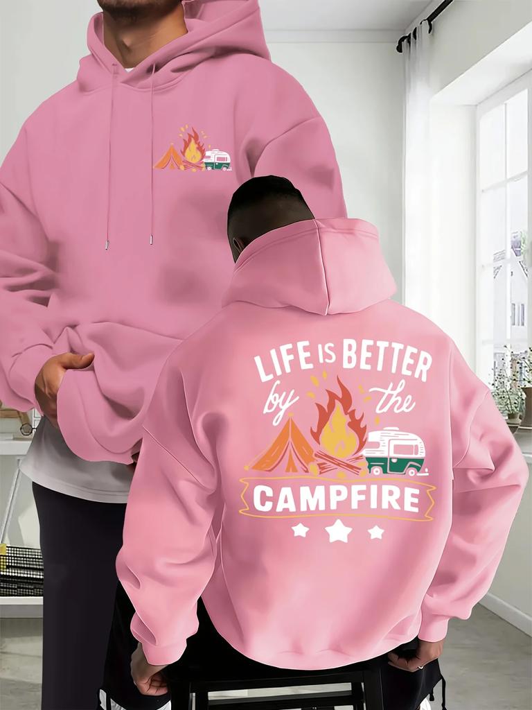 Men Life Is Better By The Campfire Hoodie Oversized Graphic Pullover Camping Outdoor Streetwear Sweatshirt Autumn Winter
