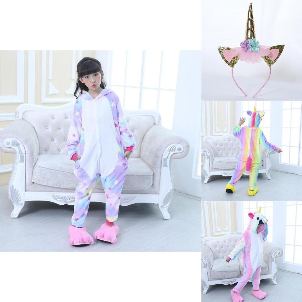 Fluffy Flannel Unicorn Hooded Pajamas Jumpsuit For Kids Winter