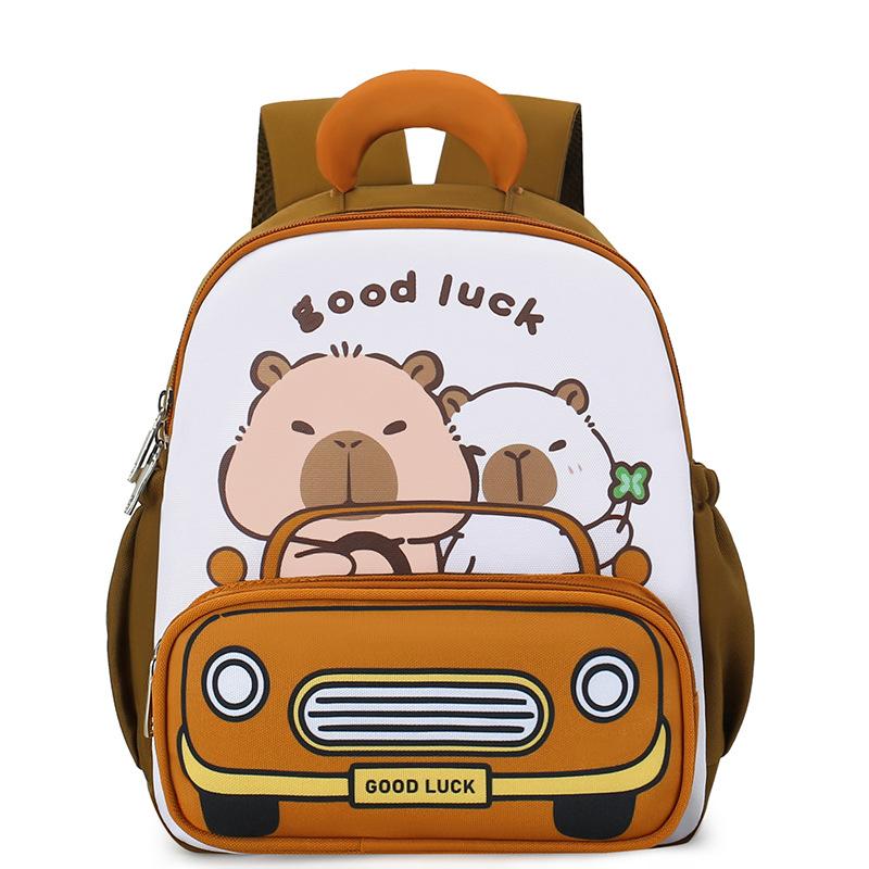 Cartoon Cute Boys And Girls Backpack Kindergarten Primary School Bag Cute Kapibara Printed Children S Backpack коричневый