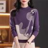 Navava Women Color Accent Half Polo Long Sleeve Knit Nk3541