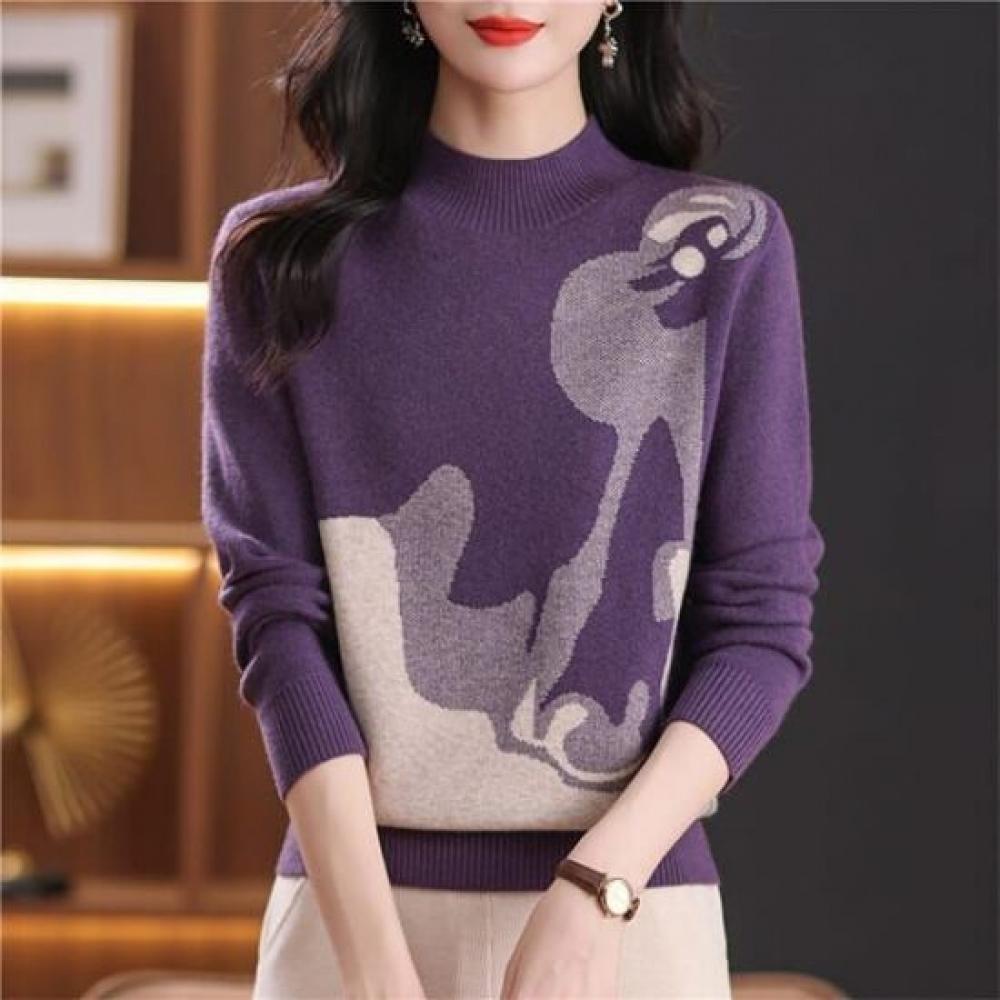 Navava Women Color Accent Half Polo Long Sleeve Knit Nk3541