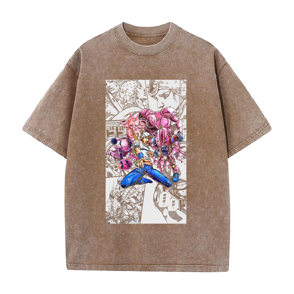 JoJo's Bizarre Adventure Johnny Clothing Men Women Manga T-shirts Vintage Washed T Shirt Casual Cotton Tee Harajuku Male Tshirt