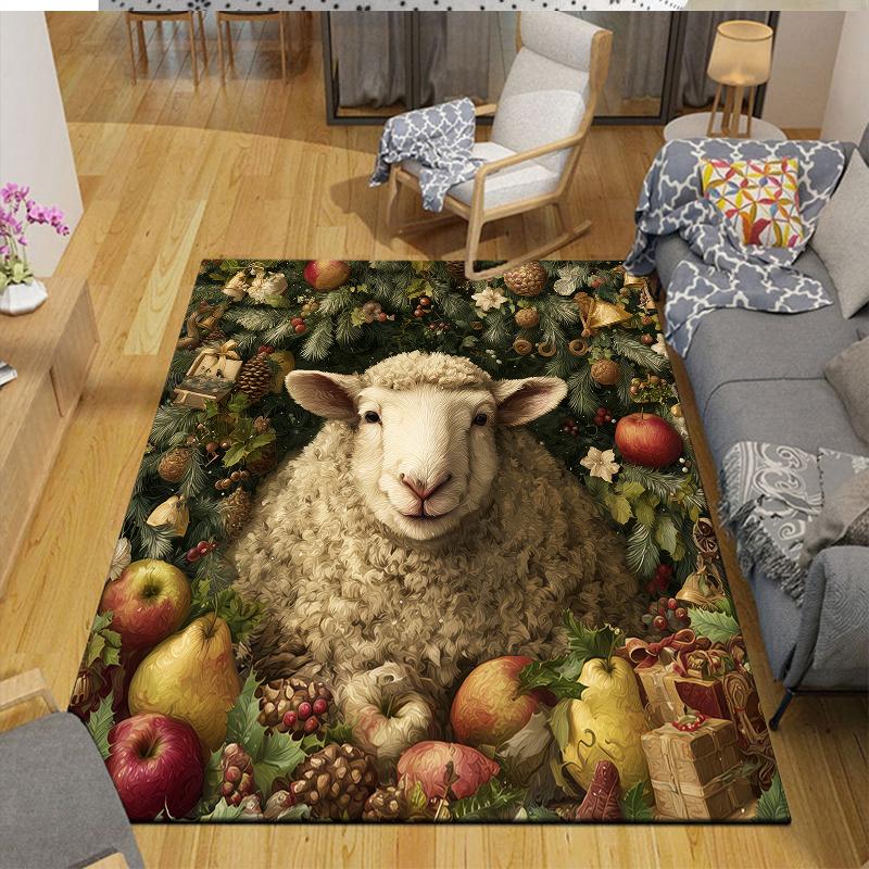 Weihnachtstiere Heim-Sofa-Dekoration für Wohnzimmer & Schlafzimmer, Rutschfeste Spiel-Flanell-Fußmatte für Spielzimmer