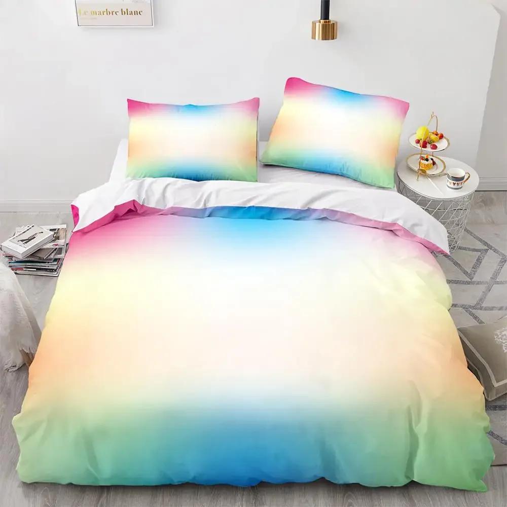 Rainbow Gradient Duvet Cover Set Queen Size Rainbow for Kids Girls Cute Style Bedding Set Polyester Single King Twin Quilt Cover