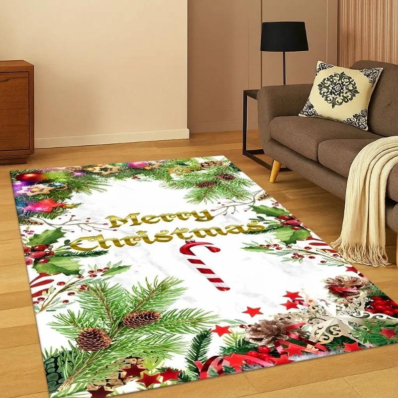 Merry Christmas Tree Carpets Santa Claus Cartoon Printed Carpet Rug Living Room Bedroom Kitchen Decor Anti-slip Game Floor Mat