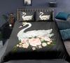 Swan Duvet Cover Set Rose Crown Comforter Cover Polyester Bedding Set Sweet Girl Romantic Quilt Cover Pink Red King Twin Size