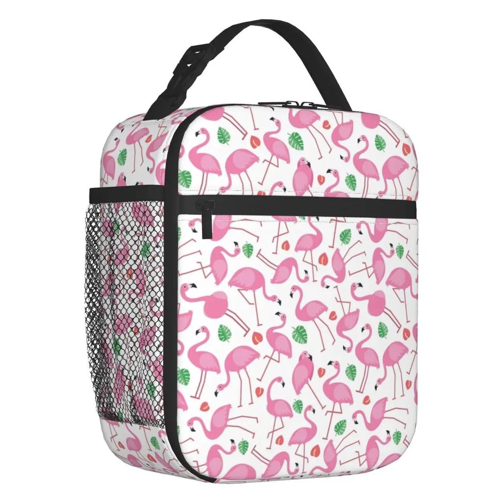 Pink Flamingo Summer Vibes Flamingos Pattern Portable Lunch Boxes Cooler Thermal Food Insulated Lunch Bag Kids School Children